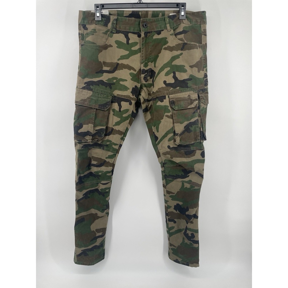 Smoke Rise Cargo Pants 38x35 Green Woodland Camo Slim Tapered Stretch Utility